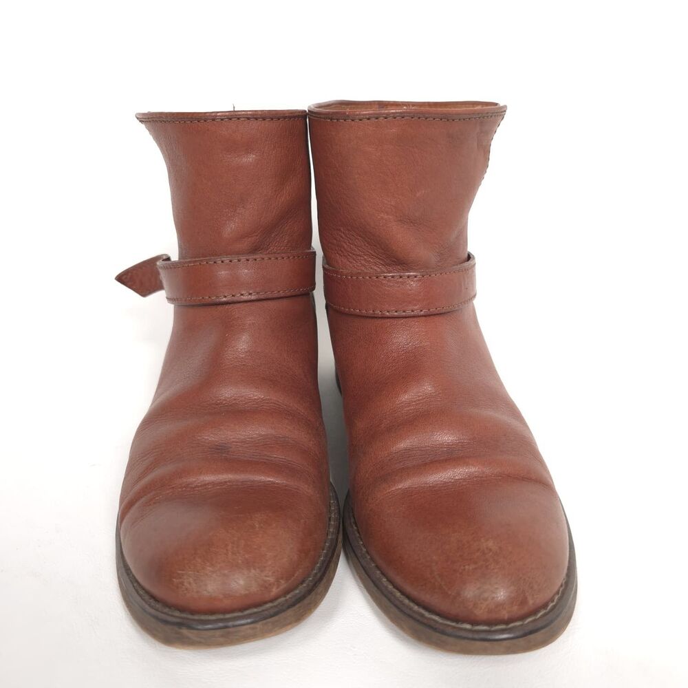 MADEWELL Women's Leather Ankle Boots 7.5 Brown Buckle Strap Low Heel Casual